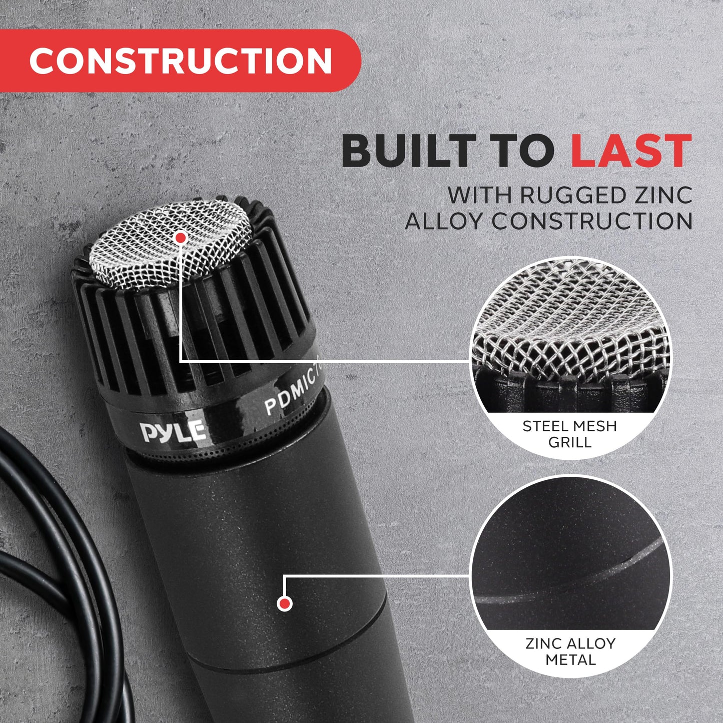 PylePro Dynamic Handheld Microphone, Professional Moving Coil Mic with Built-in Pop Filter, Wide Frequency Response, High Signal Output, Rugged
