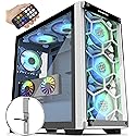 MUSETEX 5×140mm & 1×120mm ARGB Fans Voice Remote Control Mid-Tower Case with 2 PCS x USB 3.0 Ports Tempered Glass Panels PC Gaming Case Computer