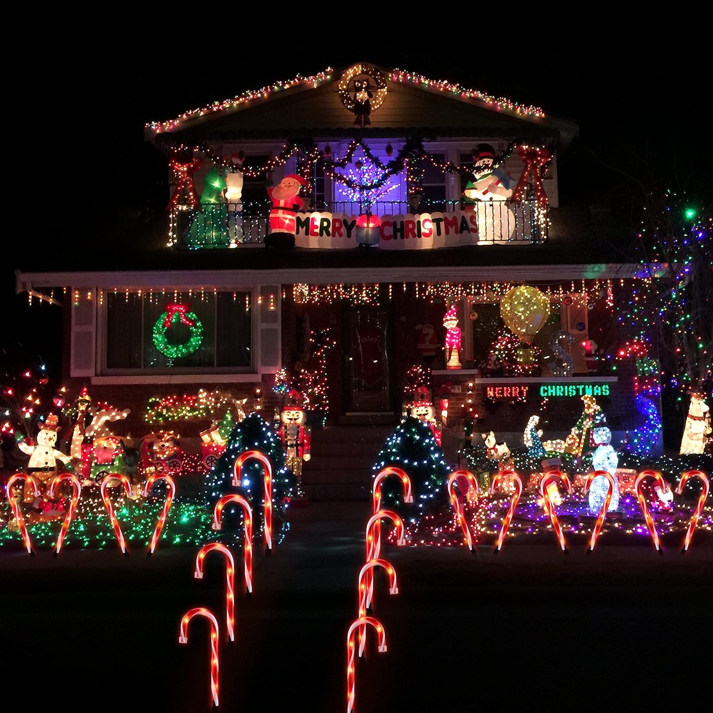 PerPaiMe 10" Christmas Candy Cane Lights - Set of 10 Pathway Markers Christmas Outdoor Yard Decorations, Xmas Candy Cane Stake Lights for Lawn