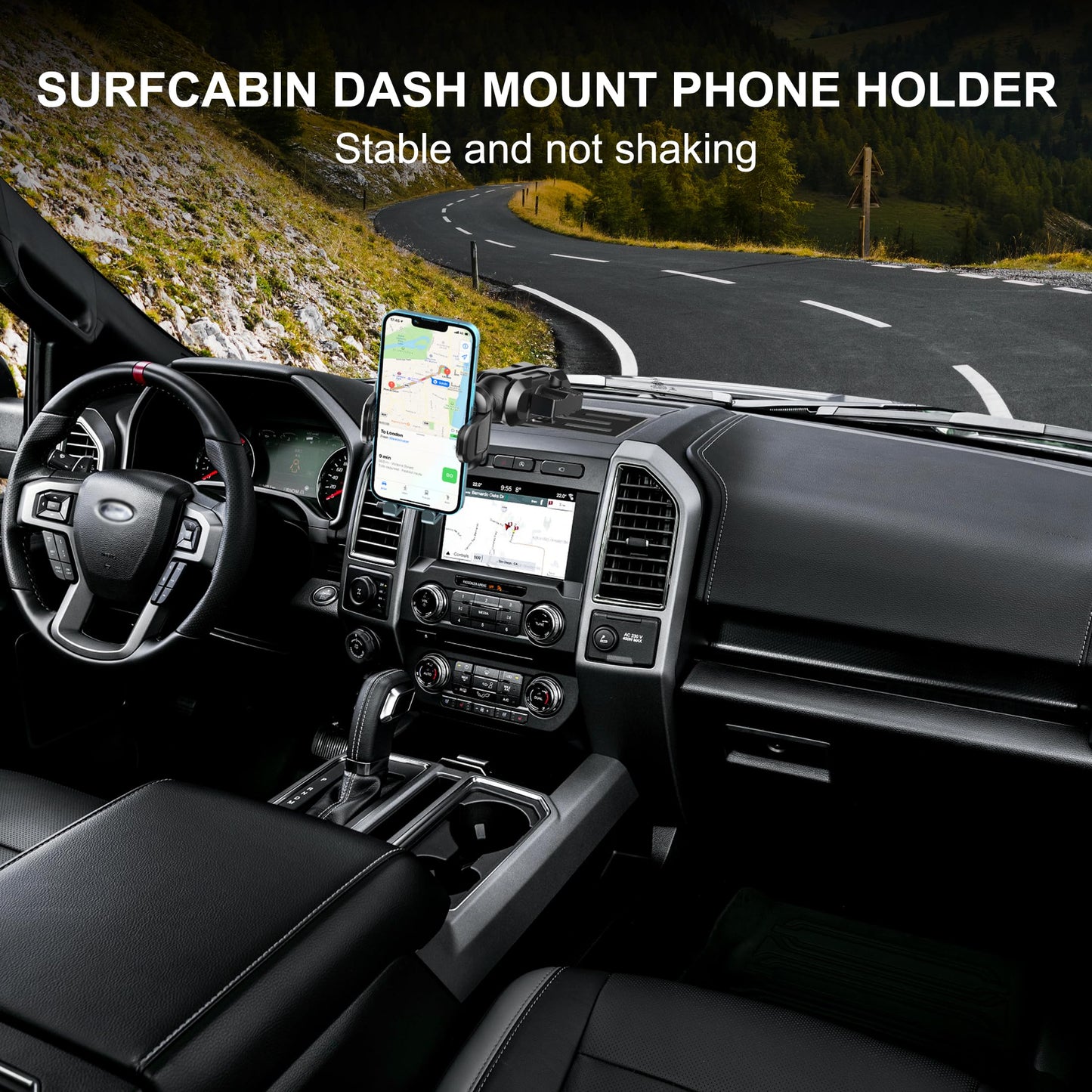 Surfcabin Dash Mount Phone Holder Compatible with 2015-2020 F150 2017-2022 F250 F350 Metal Cellphone Mounting Bracket Stand for Most CellPhones