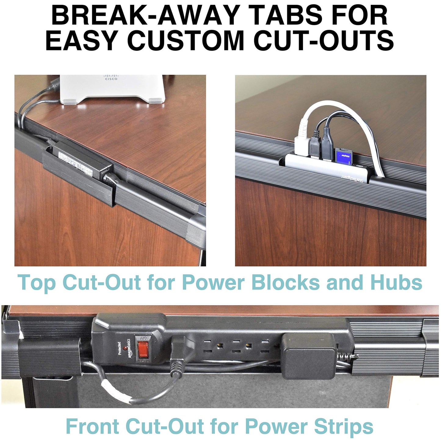J Channel Cable Raceway System, 100” Total, Cable/Wire Management Solution for Desk, Home, Office, Kitchen, or Workshop, Includes Couplers to Cover