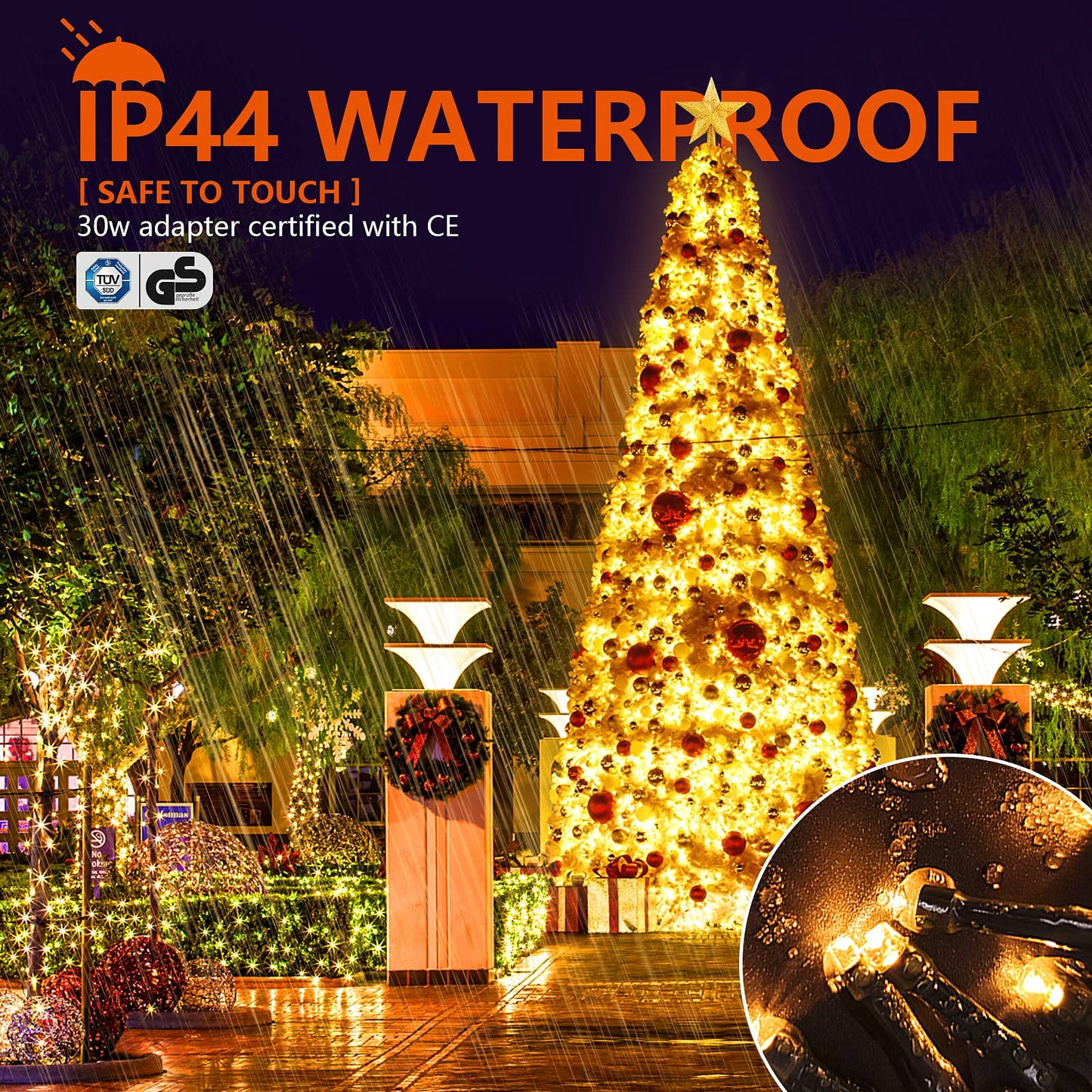 COCOSY Plug in 66FT 200 LED Fairy Christmas Tree String Lights 31V/8 Modes/Timer/Memory/IP44 Waterproof for Xmas Indoor Outdoor Bedroom Wedding
