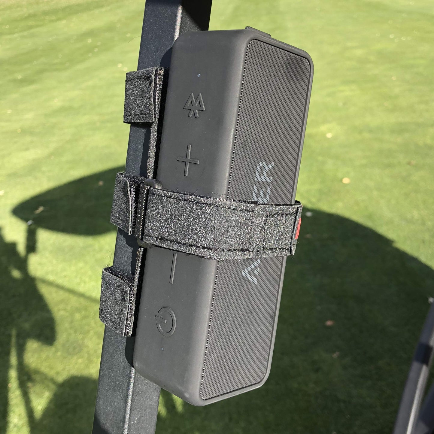Bushwhacker Portable Mount for Bluetooth Speakers on Golf Cart Railing - Adjustable Non-Slip Strap Holder for Bike Frames Scooters Boats Strollers