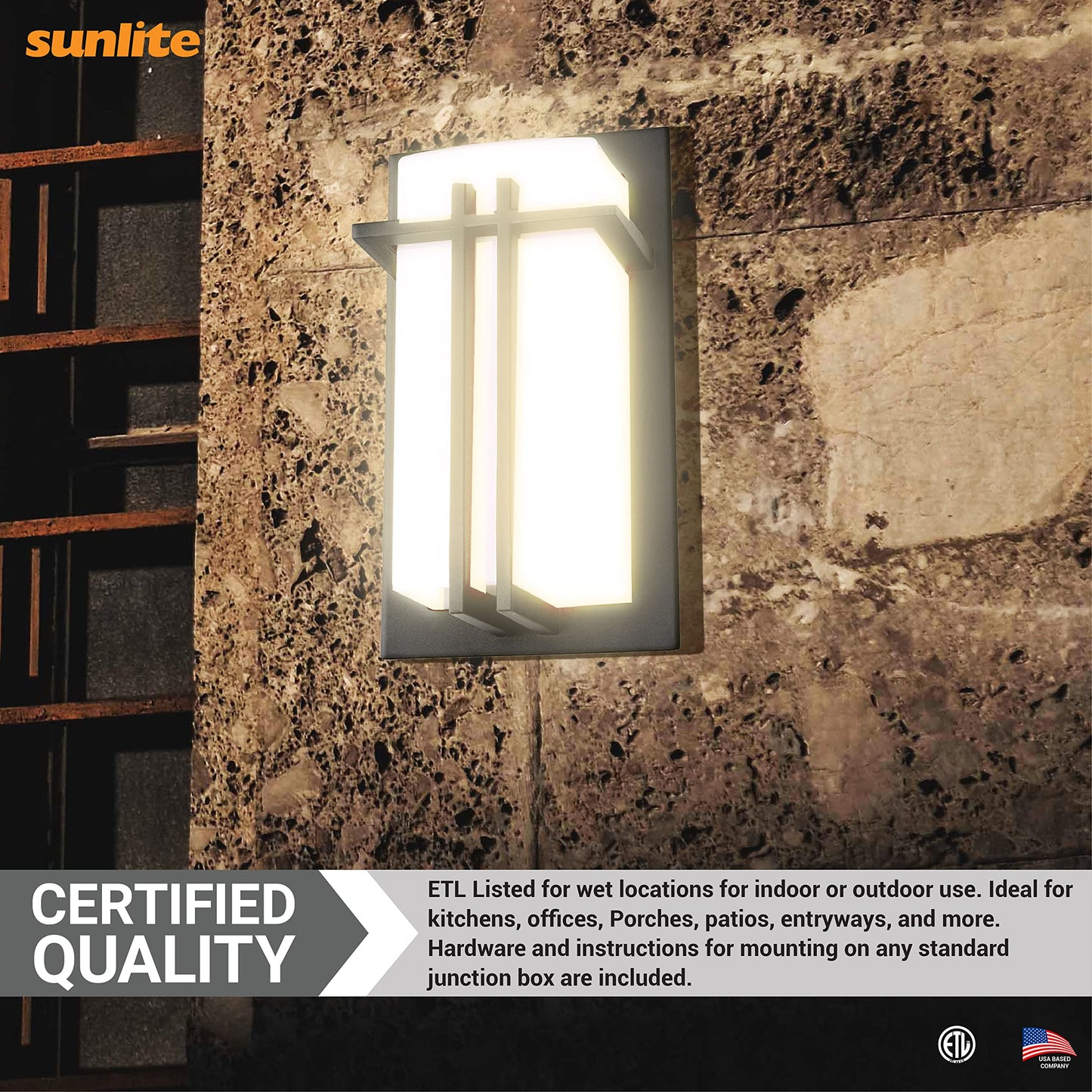 Sunlite 46092 Decorative Square Wall Sconce Light Fixture, A19 Bulb, E26 Socket, 60 Watts Max (Bulb not Included), Indoor, Opal Shade, Matte Black