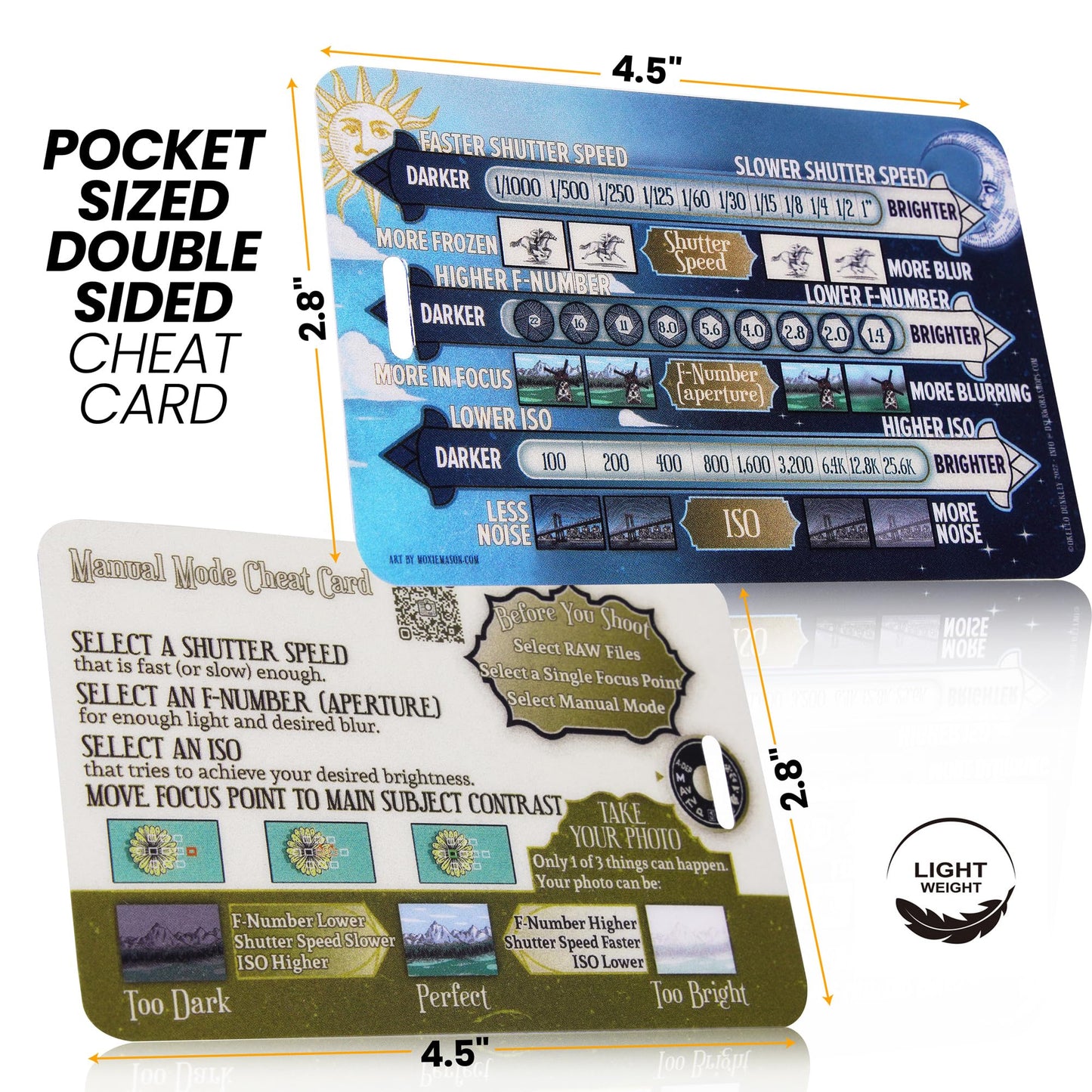Manual Mode Photography Cheat Card for DSLR and Mirrorless Cameras - Attaches to Most Camera Straps and Any Camera Bag - Exposure Guide for ISO