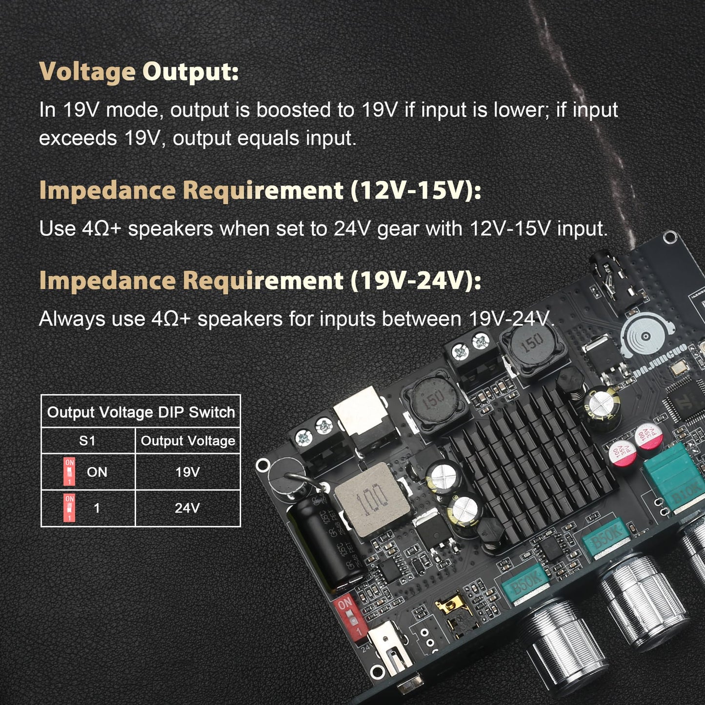 TW100U 100W Mono Bluetooth 5.3 Amplifier Board, TPA3116D2 Digital Power Amp Module, Support TWS Wireless Pairing, AUX/USB/Bluetooth Input, DC 12-24V