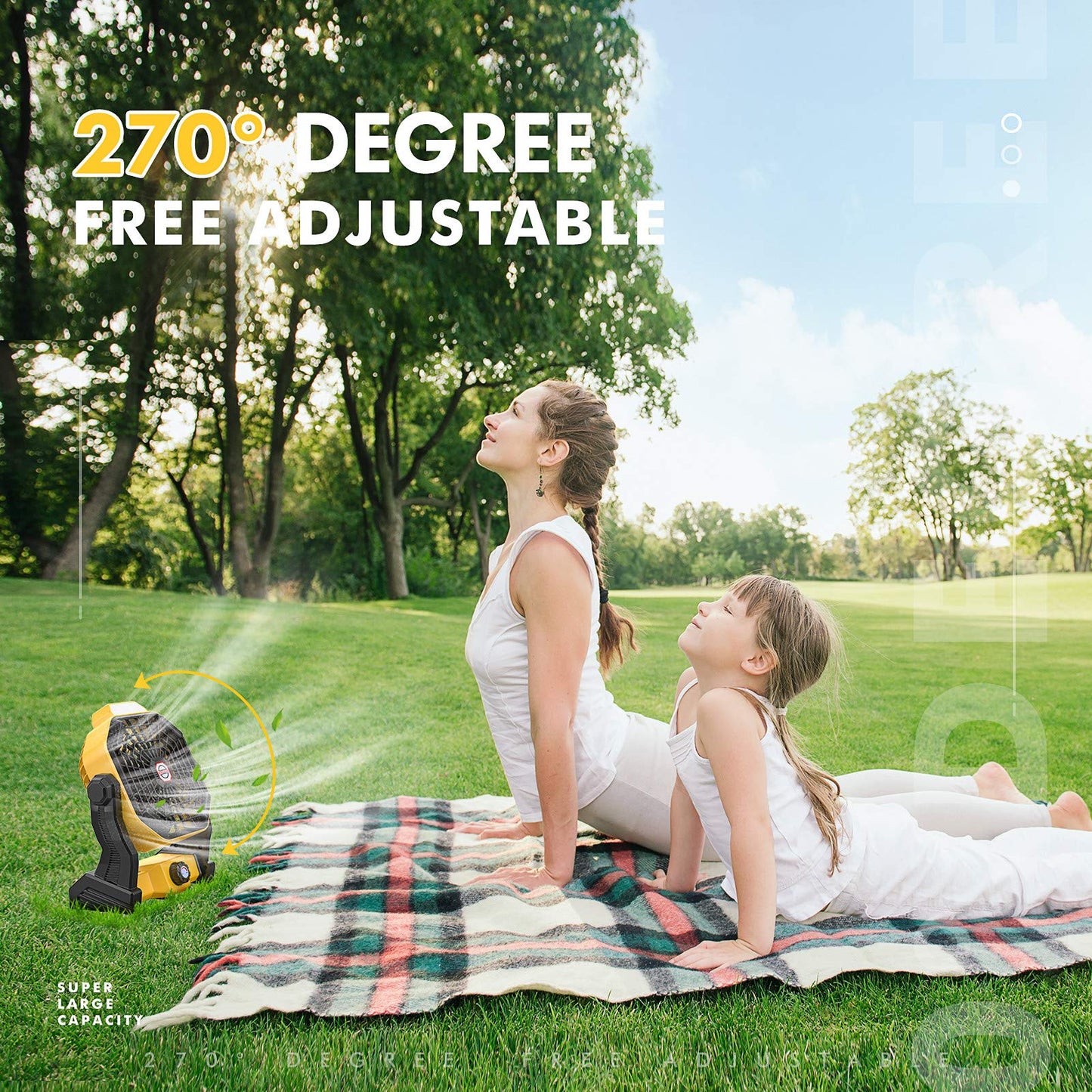 JINLICTE Portable Camping Fan, Rechargeable Battery Powered Tent Fans for Camp Hanging, [8-36Hrs Runtime], 9 Inch, Stepless Speed, Powerful&Quiet,