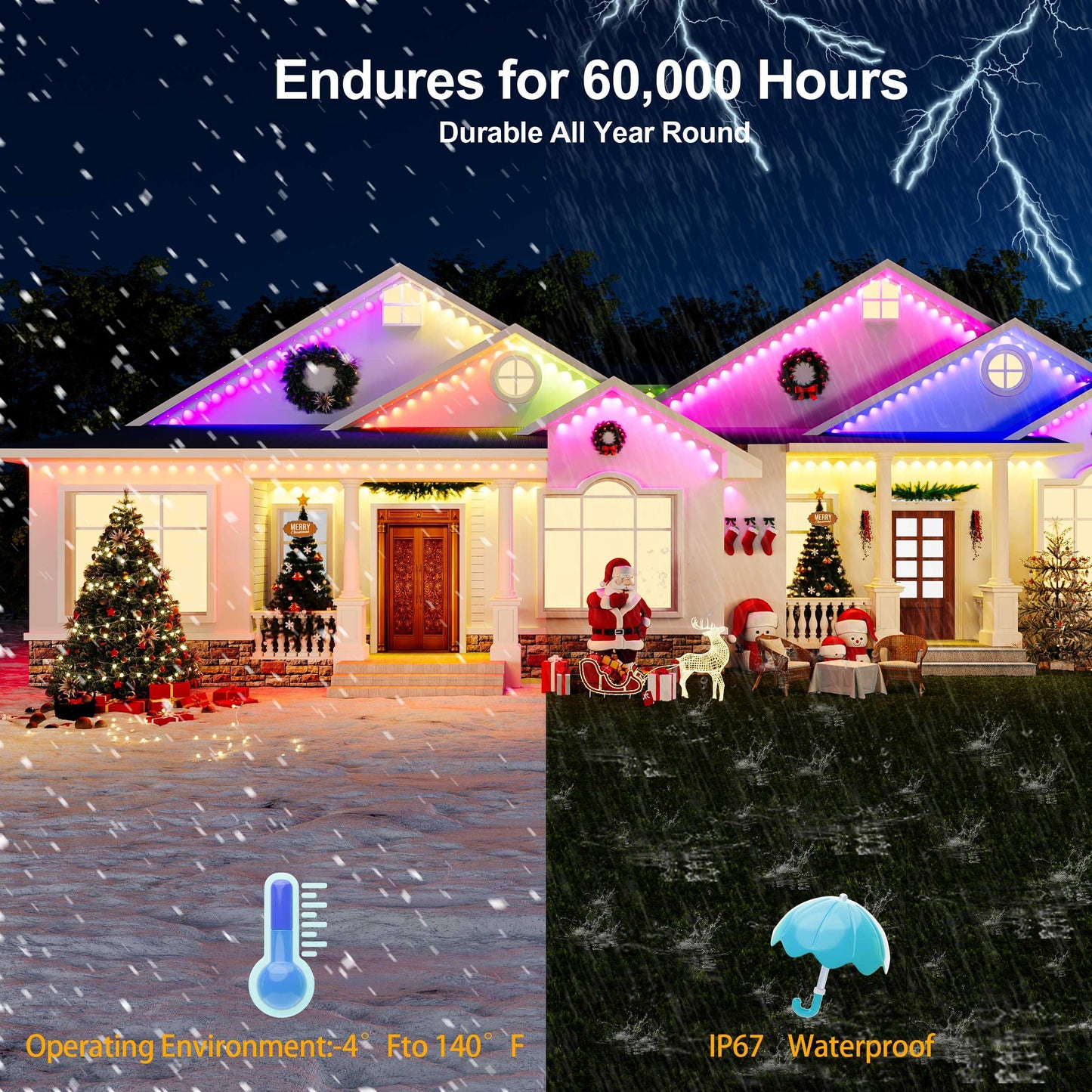 Permanent Outdoor Lights for House, DIY Scene for Halloween, Christmas Decor, 150ft Permanent Christmas Lights Outdoor with 72 RGB+IC Eternity Light