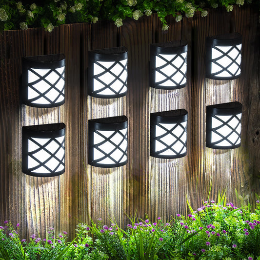 GIGALUMI 8 Pack Solar Fence Light Cold White Porch Solar Powered Decor Outdoor Waterproof Wall Fence Lights for Garden, Yard, Patio, Front Door