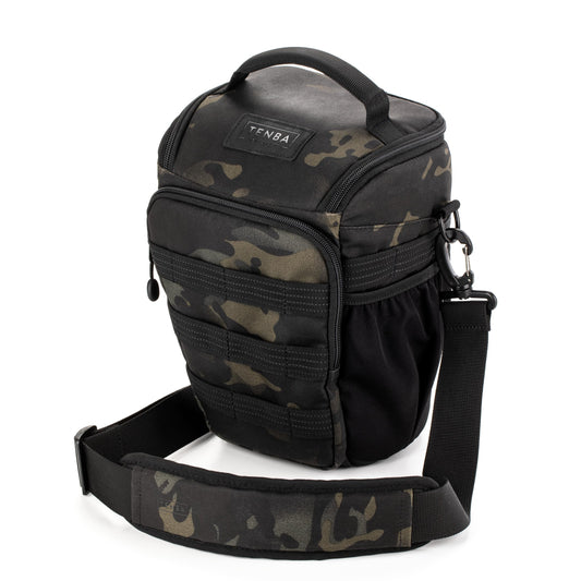 Tenba Axis v2 4L Top Loader Camera Bag for DSLR or Mirrorless Camera with Attached 24-70mm (or 70-200mm 2.8 When Bag is expanded) - Multicam Black