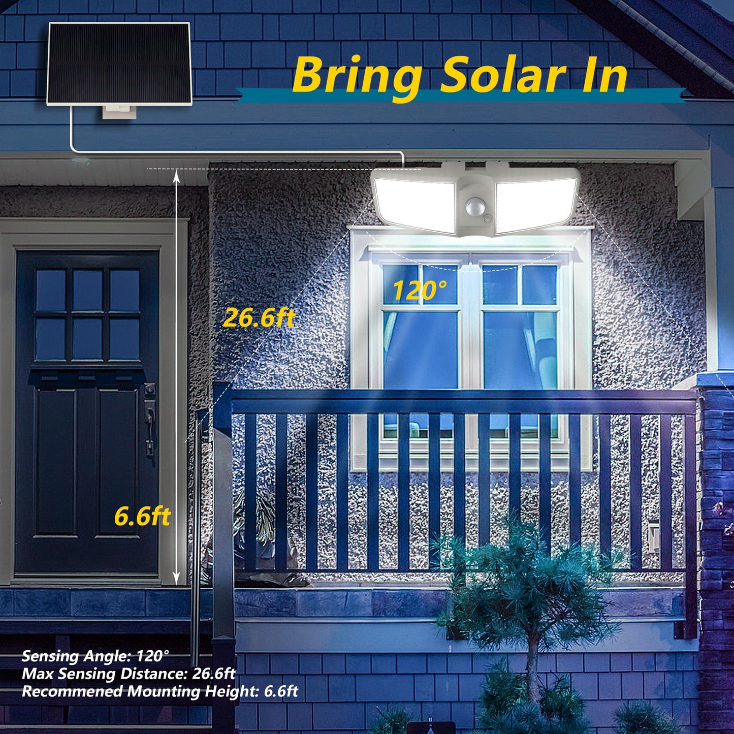 Cozeet Solar Motion Sensor Outdoor Floodlights 6500K with Remote Control, 180 LED Waterproof,Solar Security Outdoor Light with IP65 for Wall Porch