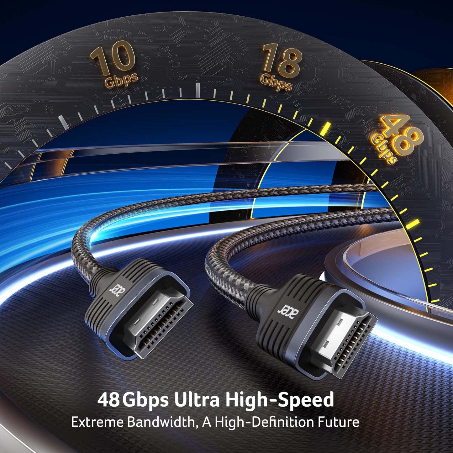 Acer 8K HDMI 2.1 Cable 6.6FT, 48Gbps Ultra High-Speed Braided Cord Supports 8K@60Hz, 4K@120Hz, HDR10+/HDCP 2.2 & ARC/eARC, Certified HDMI Cable