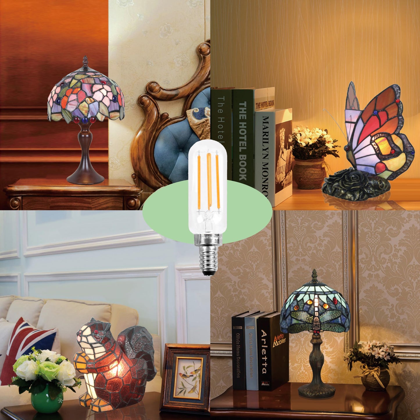 Retro LED Edison Bulb, E12 6W, Equivalent to 40W, 3000K 600 Lumens, Dimmable, Filament Bulb, High Brightness Warm White, Transparent Glass, 2 Sets