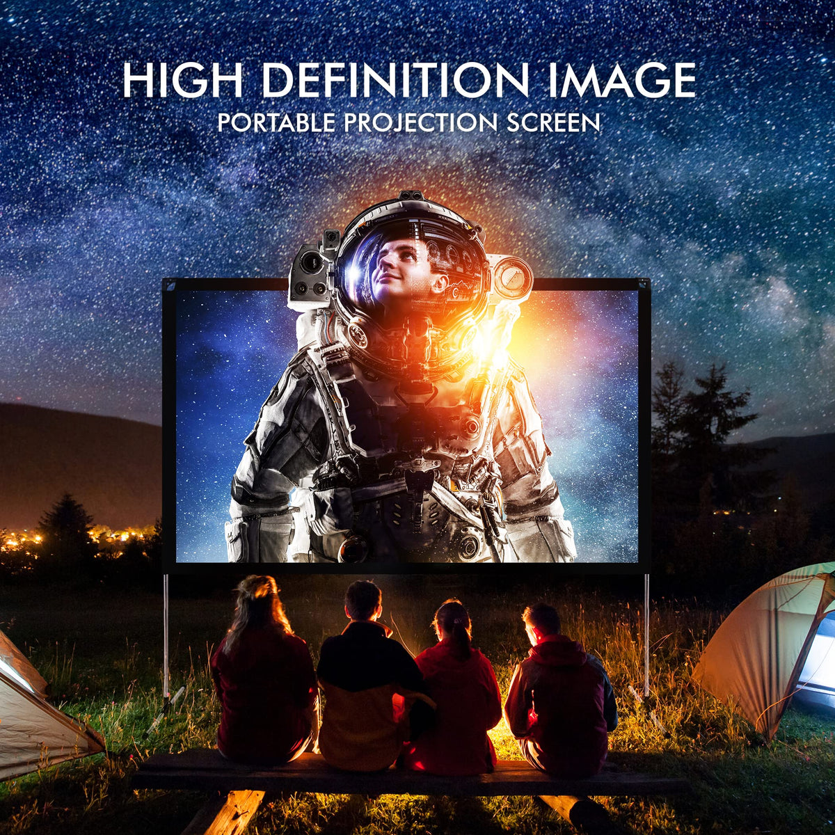 Pyle Projector Screen with Stand - 120'' 16:9 HD 4K Portable Lightweight Freestanding Foldable Indoor Outdoor Movie Projection Display with Frame for Home Theater