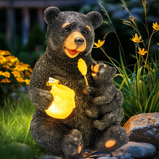 GIGALUMI Solar Garden Statues Bears 9", Loving Black Bear Decor, Yard Decorations Outdoor, Bear Figurine Lights for Outside, Garden Decor Unique