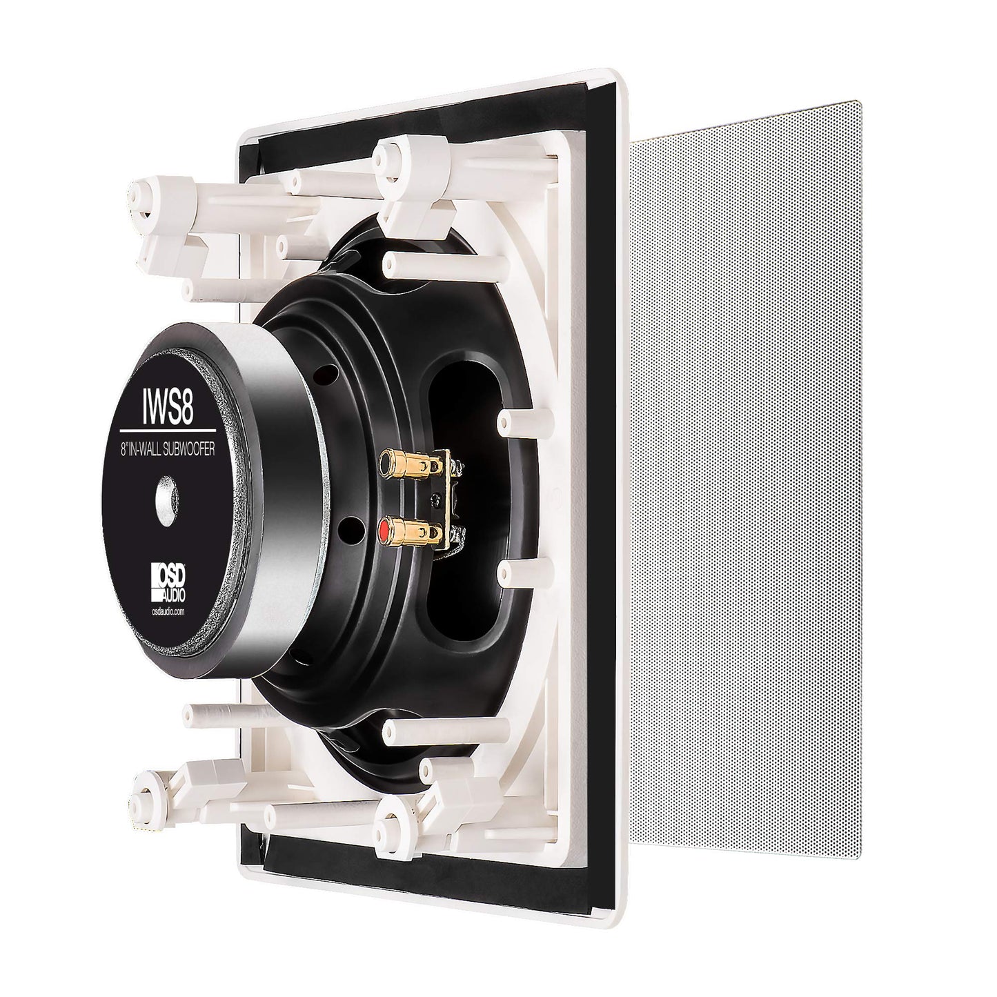 OSD Audio 8" in Wall Subwoofer 150W Easy Install, Paintable Grill IWS8