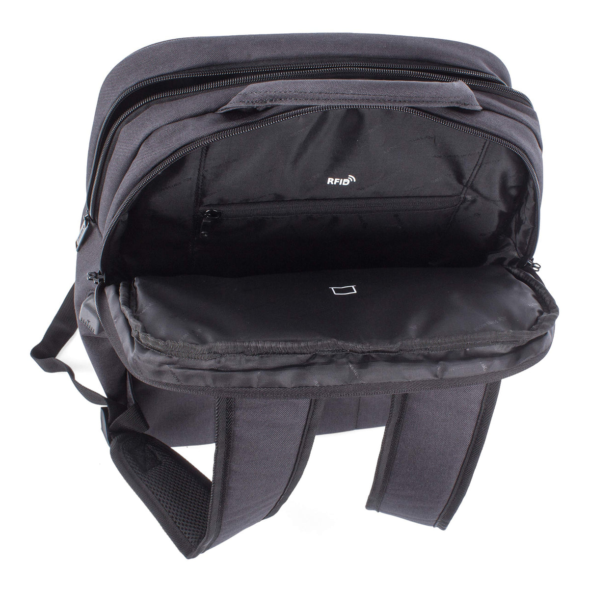 SWISS MOBILITY Cadence 2 Section Business Backpack, Fits Devices Up to 15.6", Polyester, 6 x 6 x 17, Charcoal