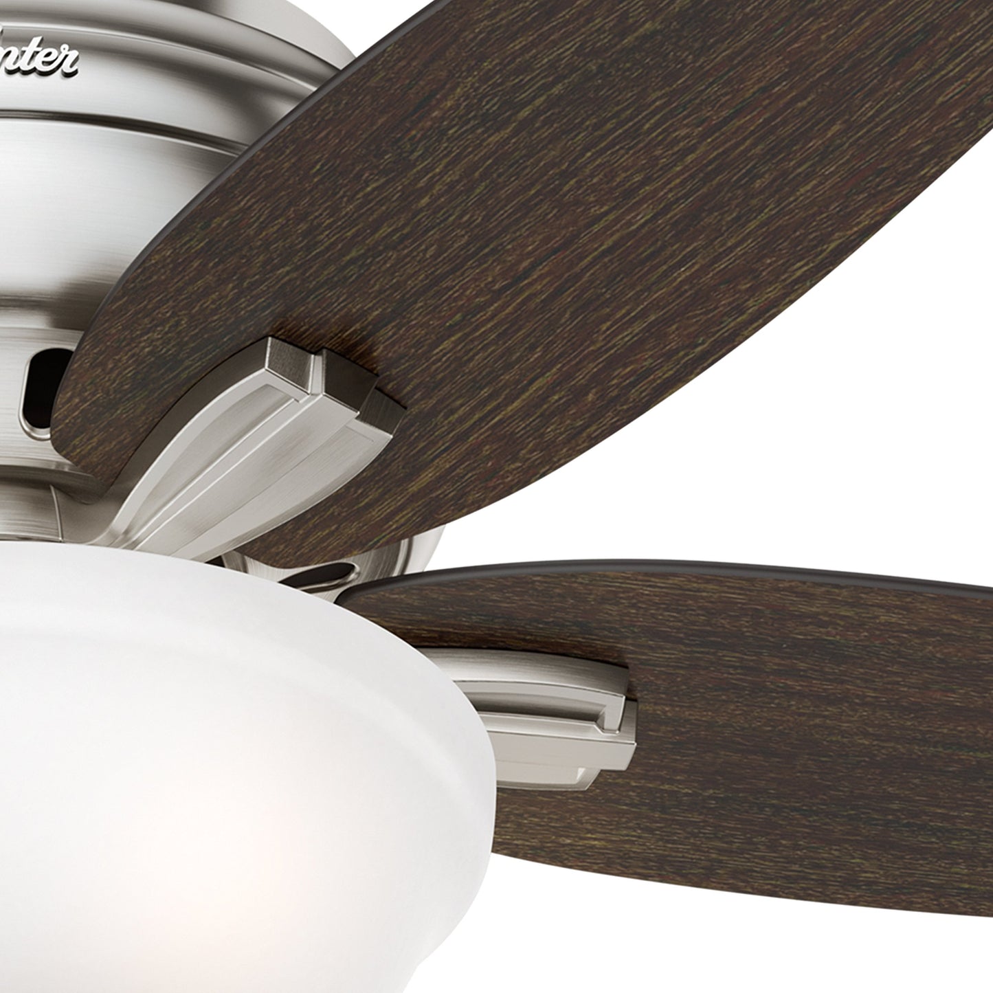 Hunter Fan 42" Hugger Ceiling Fan in Brushed Nickel with Cased White Glass Light Kit, 5 Blade (Renewed)