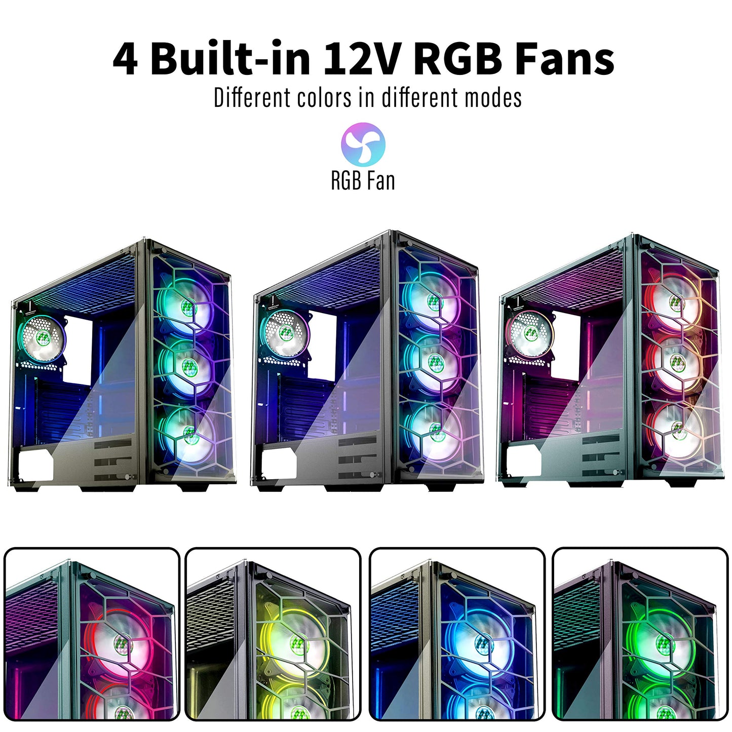 MUSETEX USB 3.0,ATX Mid-Tower Chassis Pre-Installed Voice Remote Control & 2 Translucent Tempered Glass Panels, Decent Cable Management/Airflow Gaming