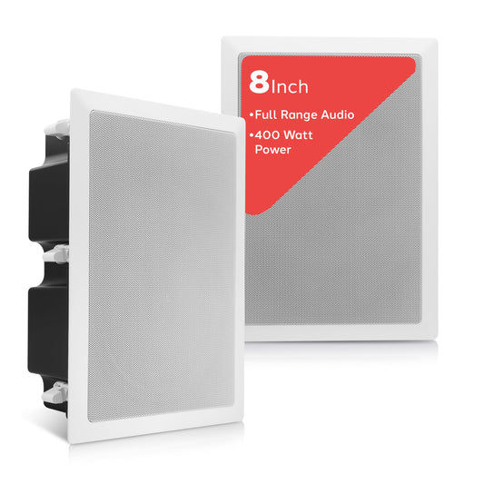 Pyle Ceiling Wall Mount Enclosed Speaker - 400 Watt Stereo In-wall / In-ceiling 8" Enclosed Full Range Deep Bass Speaker System - 50Hz-20kHz Frequency