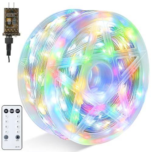 Joiedomi 600 LED Christmas Lights Outdoor,197 FT Multicolor Christmas Tree Lights with 8 Modes Timer, PVC Clear Wire String Lights with Reel