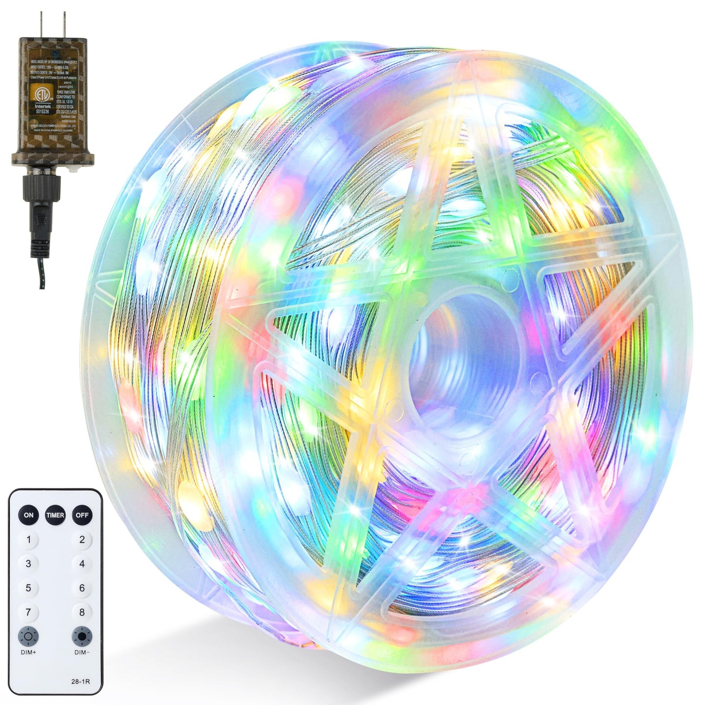 Joiedomi 600 LED Christmas Lights Outdoor,197 FT Multicolor Christmas Tree Lights with 8 Modes Timer, PVC Clear Wire String Lights with Reel