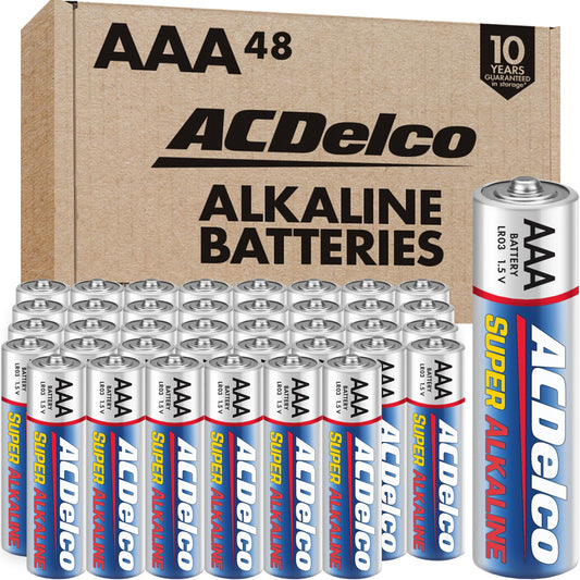 ACDelco 48-Count AAA Batteries, Maximum Power Super Alkaline Battery, 10-Year Shelf Life, Recloseable Packaging