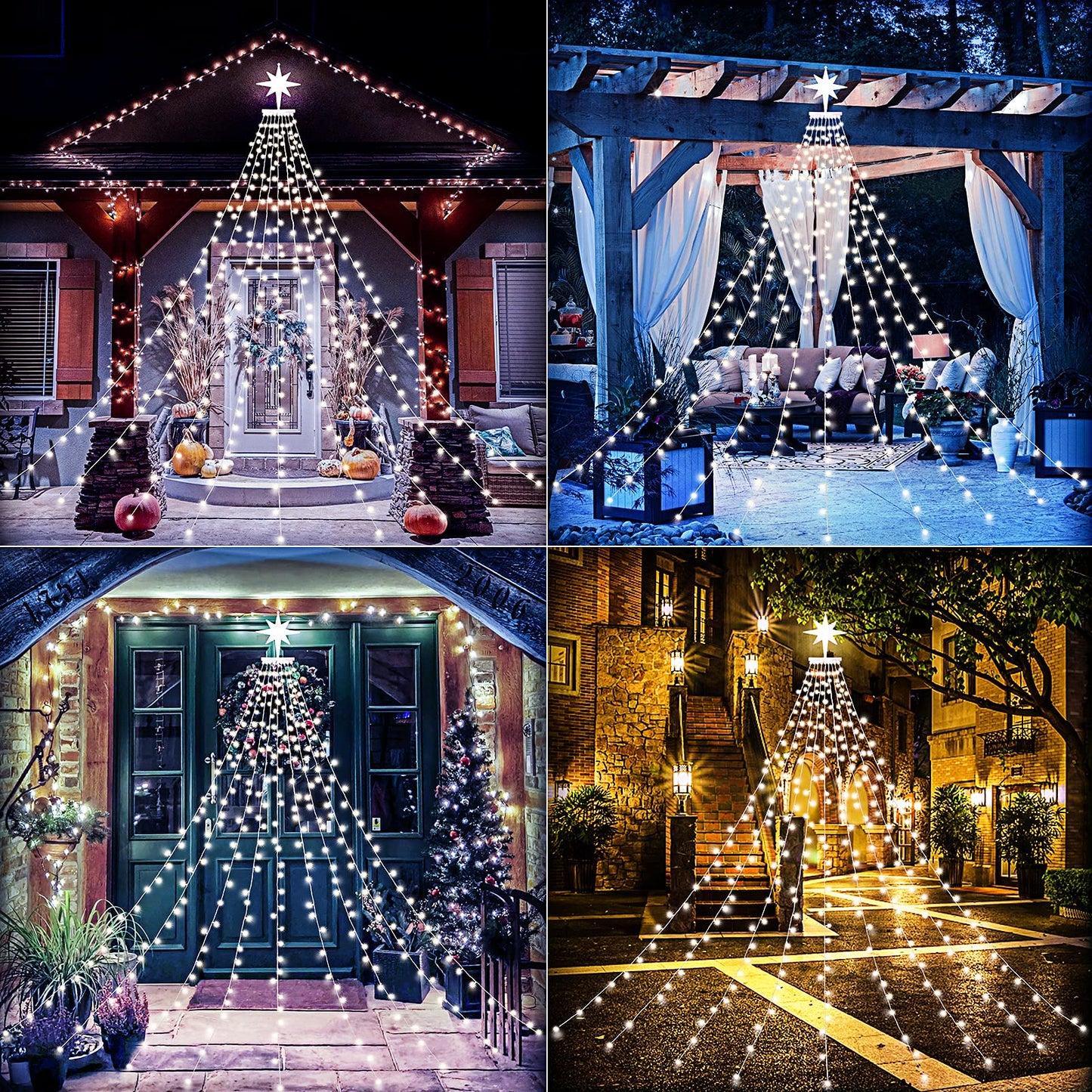 PUHONG Christmas Lights Outdoor, Christmas Decoration String Lights,16.4Ft 320 LED Tree Lights [8 Modes & Waterproof], with 11" Lighted Star