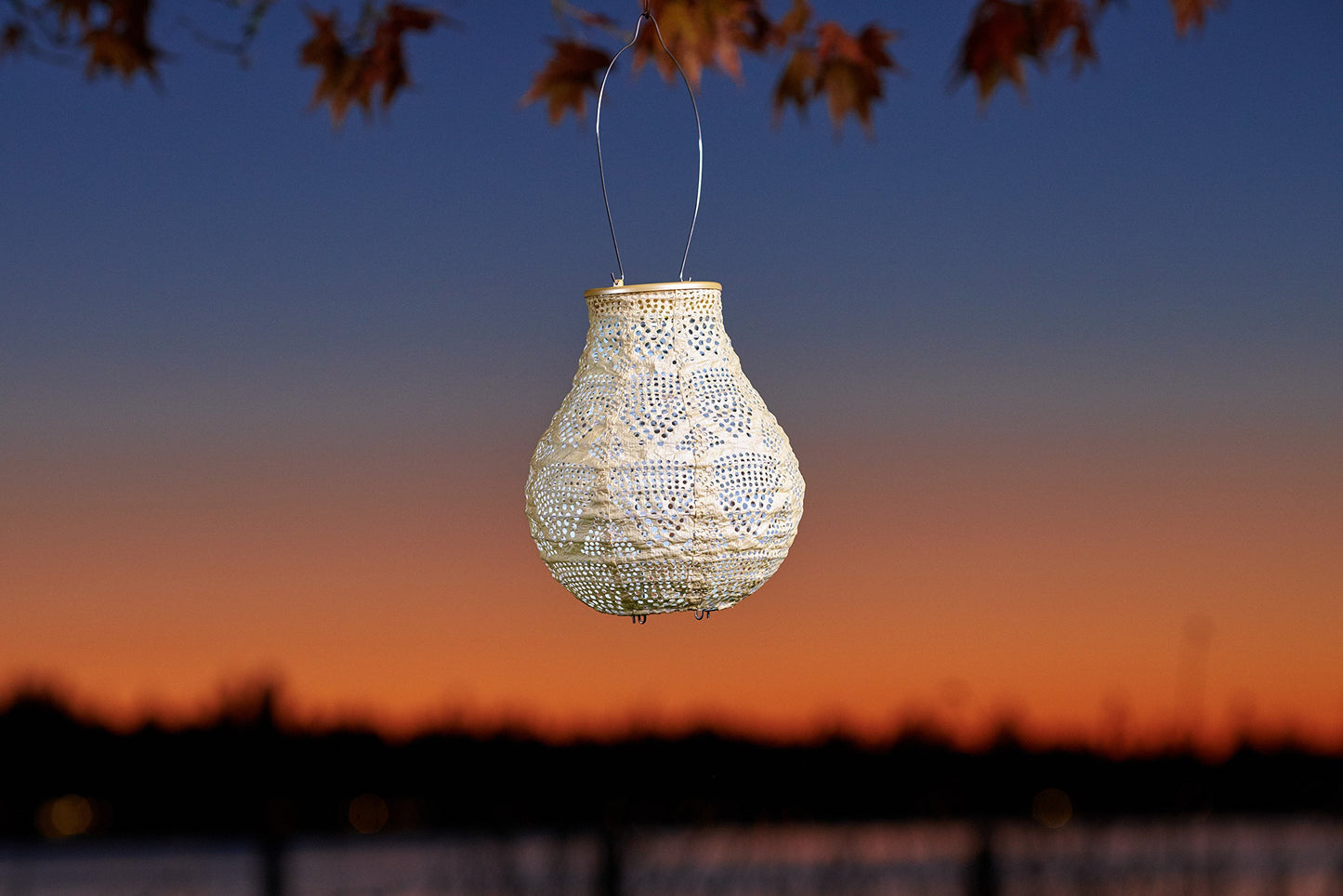 Allsop Soji Stella Bulb Solar Lantern, 8" LED Outdoor Light, Handmade with Weather-Resistant UV Treated Fabric, Stainless Steel Hardware, Auto Sensor