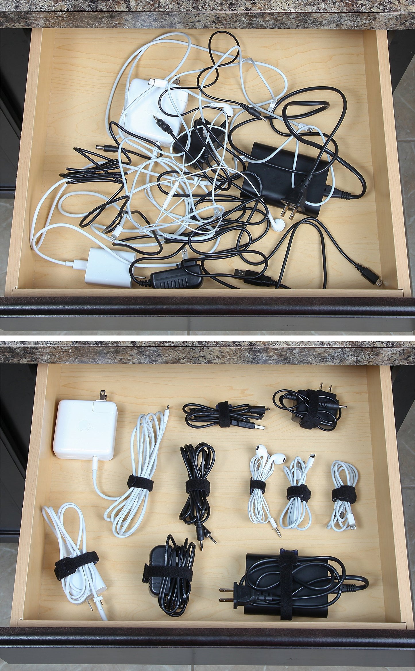 Cable Management Ties(30) 8" Reusable Self-Gripping Cord Straps- Organize Cables, Cords, and Wires- Simple Cord Organizer for Desks and Office (Black)