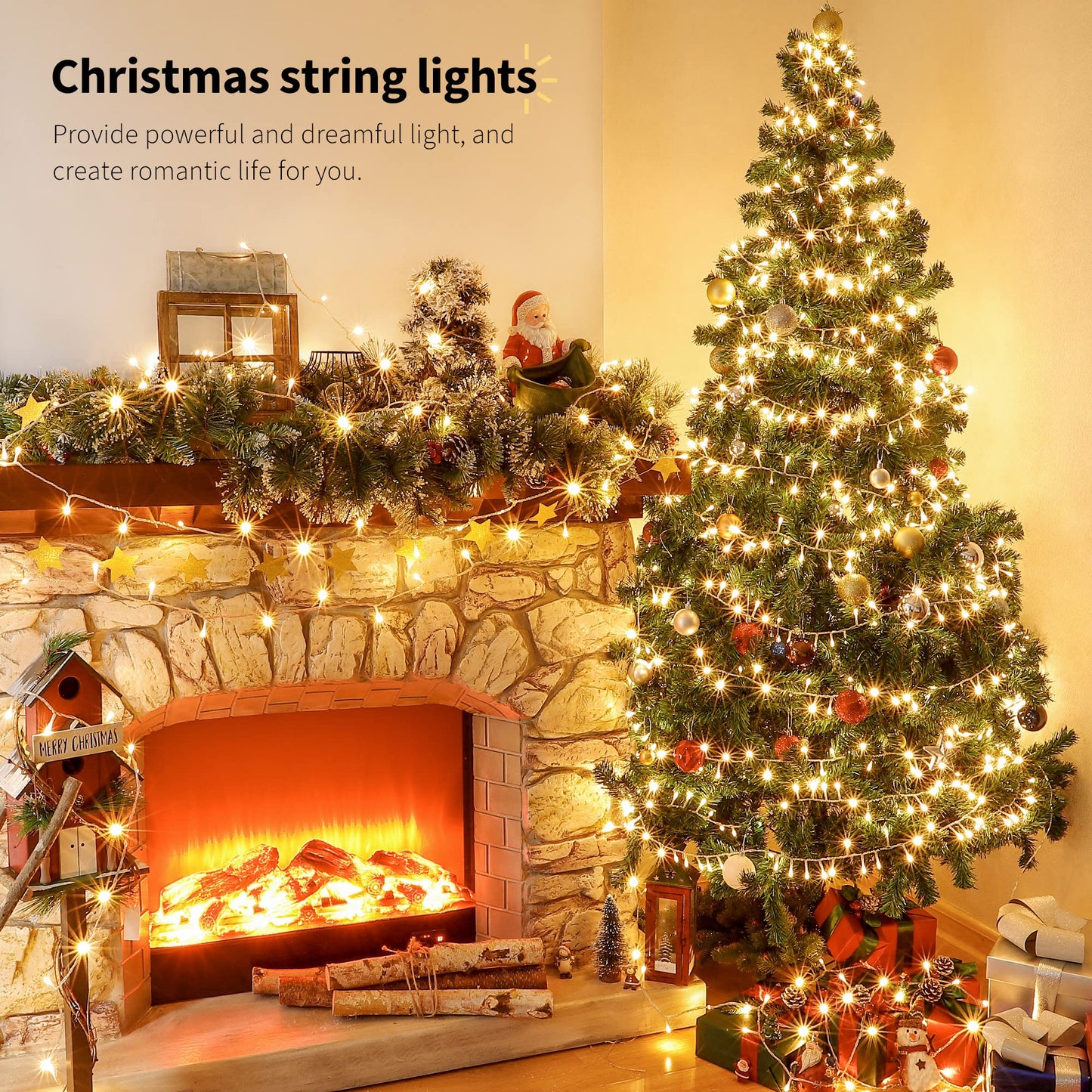 oopswow Warm White Christmas Lights,33ft 100LED String Lights,Twinkle Lights Plug in with 8 Modes, Indoor Outdoor for Holiday, Wedding