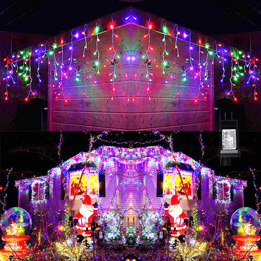 Toodour Christmas Icicle Lights Outdoor, 360 LED 29.5ft 8 Modes Fairy Icicle String Light with 60 Drops, Led Christmas Lights Twinkle for Holiday