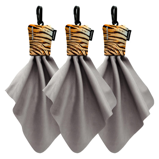 SPUDZ Classic Microfiber Lens Cleaner - Clip-On Pouch, Washable - for Binoculars, Scopes, Glasses, Screens | Tiger, 6 x 6 Inch (3-Pack)