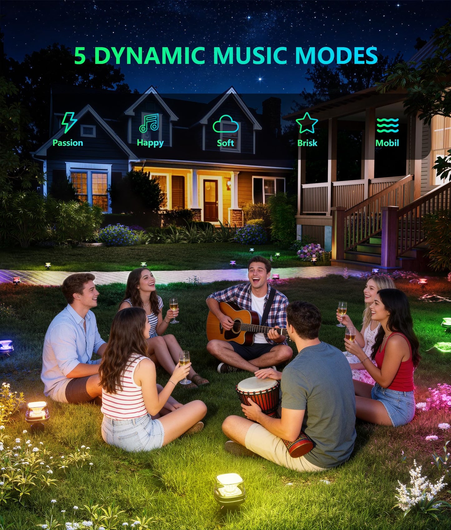 DeckTok Outdoor Ground Lights, 50ft Smart RGBCW LED Pathway Lights Work with Alexa, Google Assistant, 15 Pack IP67 Waterproof Landscape Lighting