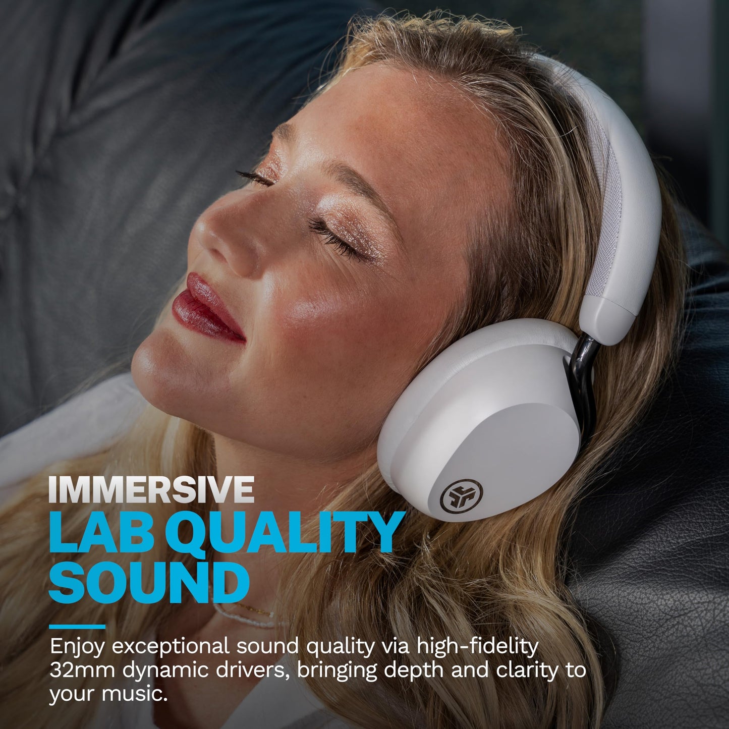 JLab Epic Lux Lab Edition ANC Wireless Headphones, Cloud White, 90+ Hours of Playtime, Adaptive ANC & Be Aware Mode, Hi-Res Audio, Lab Spatial Audio…