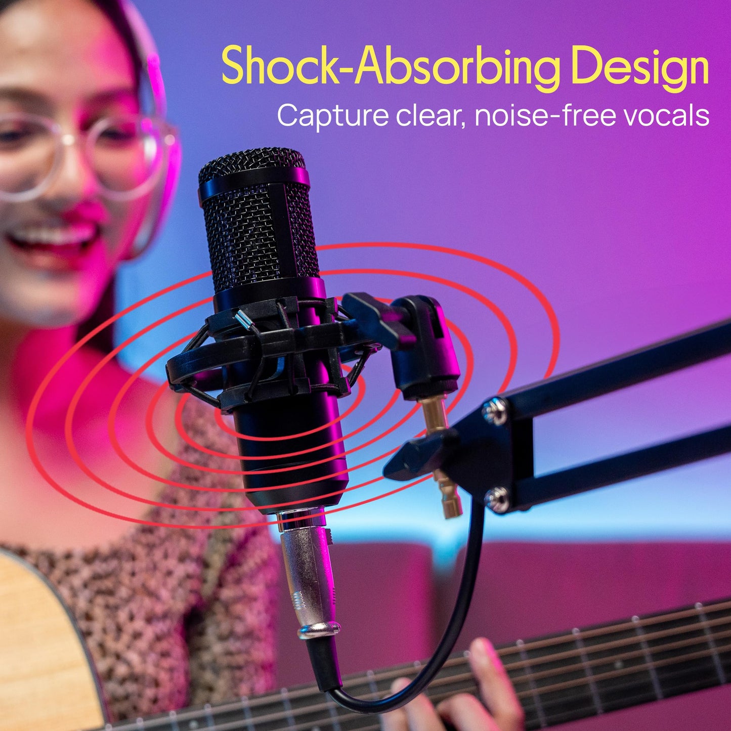 Pyle Suspension Mic Boom Stand Pro - Scissor Spring Arm Microphone Stand with Shock Mount, Adjustable Tilt & Extension, Perfect for Podcasts