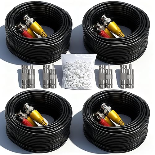 LETONDA 4PCS 100ft/30m Integrated BNC Video Power Cable ext. for Security Cameras, CCTV, Surveillance & DVR installs