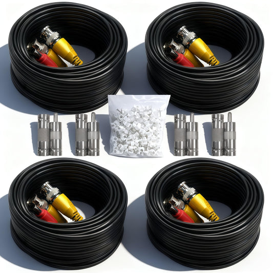 LETONDA 4PCS 100ft/30m Integrated BNC Video Power Cable ext. for Security Cameras, CCTV, Surveillance & DVR installs