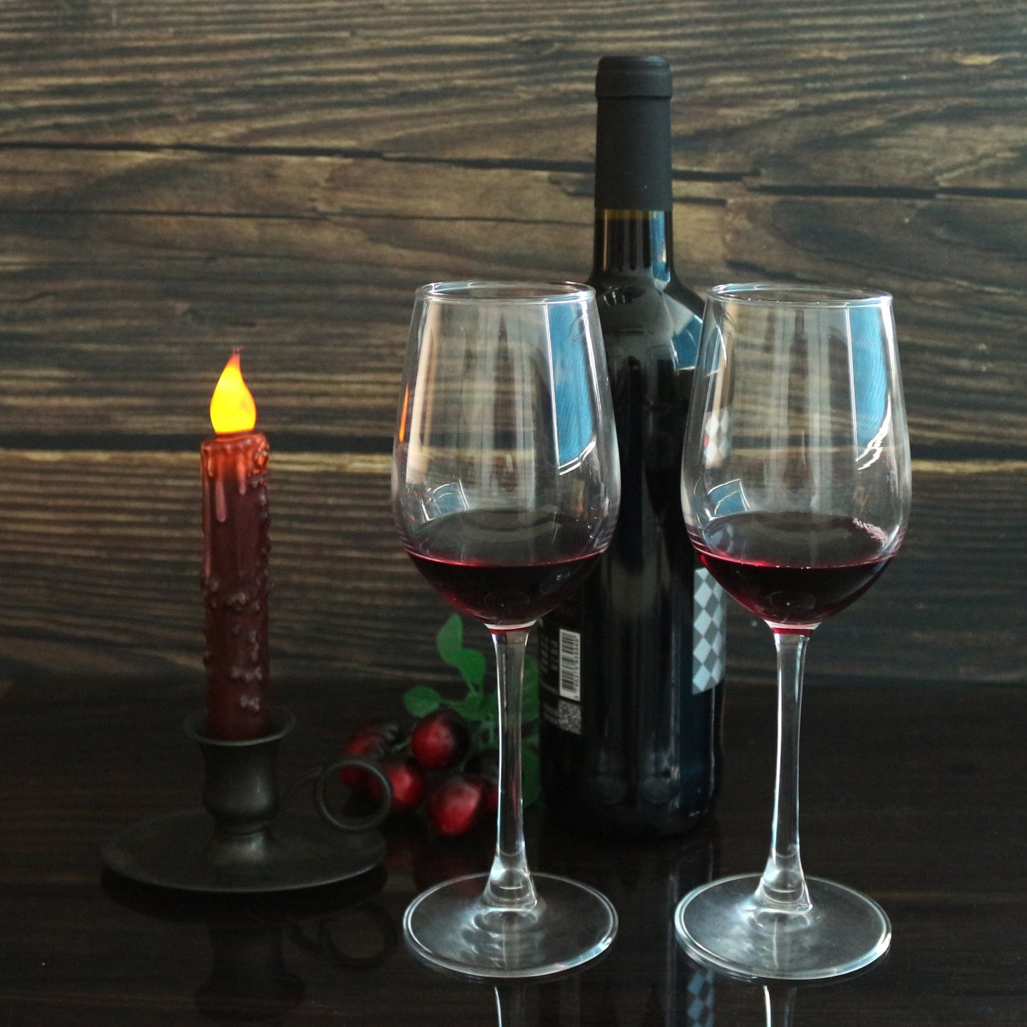 CVHOMEDECO. Real Wax Hand Dipped Battery Operated LED Timer Taper Candles Country Primitive Flameless Lights Décor, 6-3/4 Inch, Burgundy, 2 PCS in a