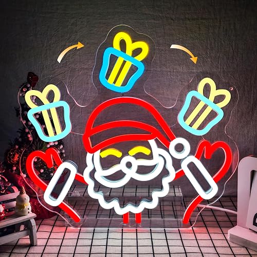 Santa Claus Neon Sign Christmas Neon Sign for Christmas Decoration Waving Santa Window Light Dimmable Neon Santa Sign for Holiday Party Home Bar