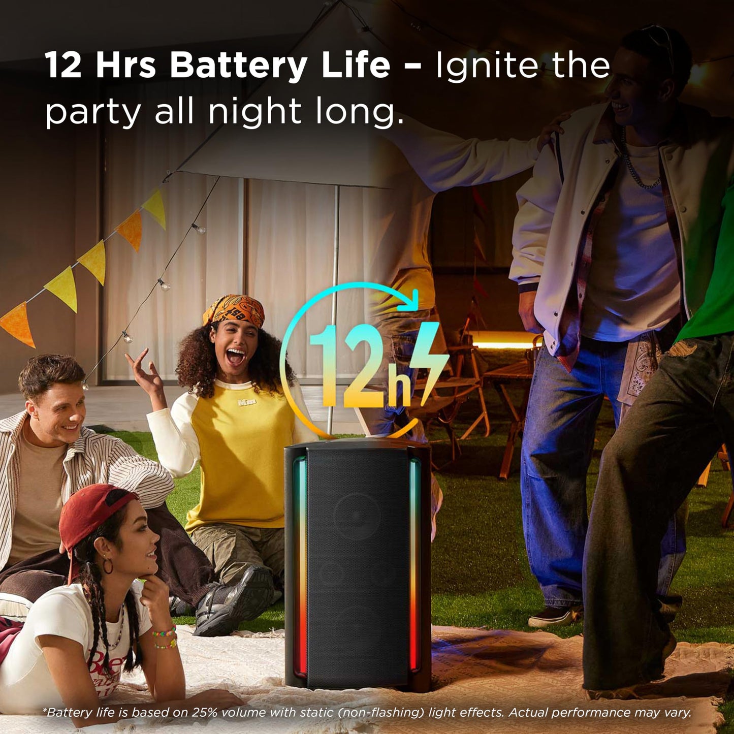 TCL TP200K Portable Bluetooth Party Speaker with 5 RGB Dynamic Light Shows, 12 Hr Battery, and IPX4 Splash-Proof Rating