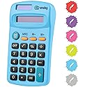 Calculator Blue, Basic Small Solar and Battery Operated, Large Display Four Function, Auto Powered Handheld Calculator School and Kids Available