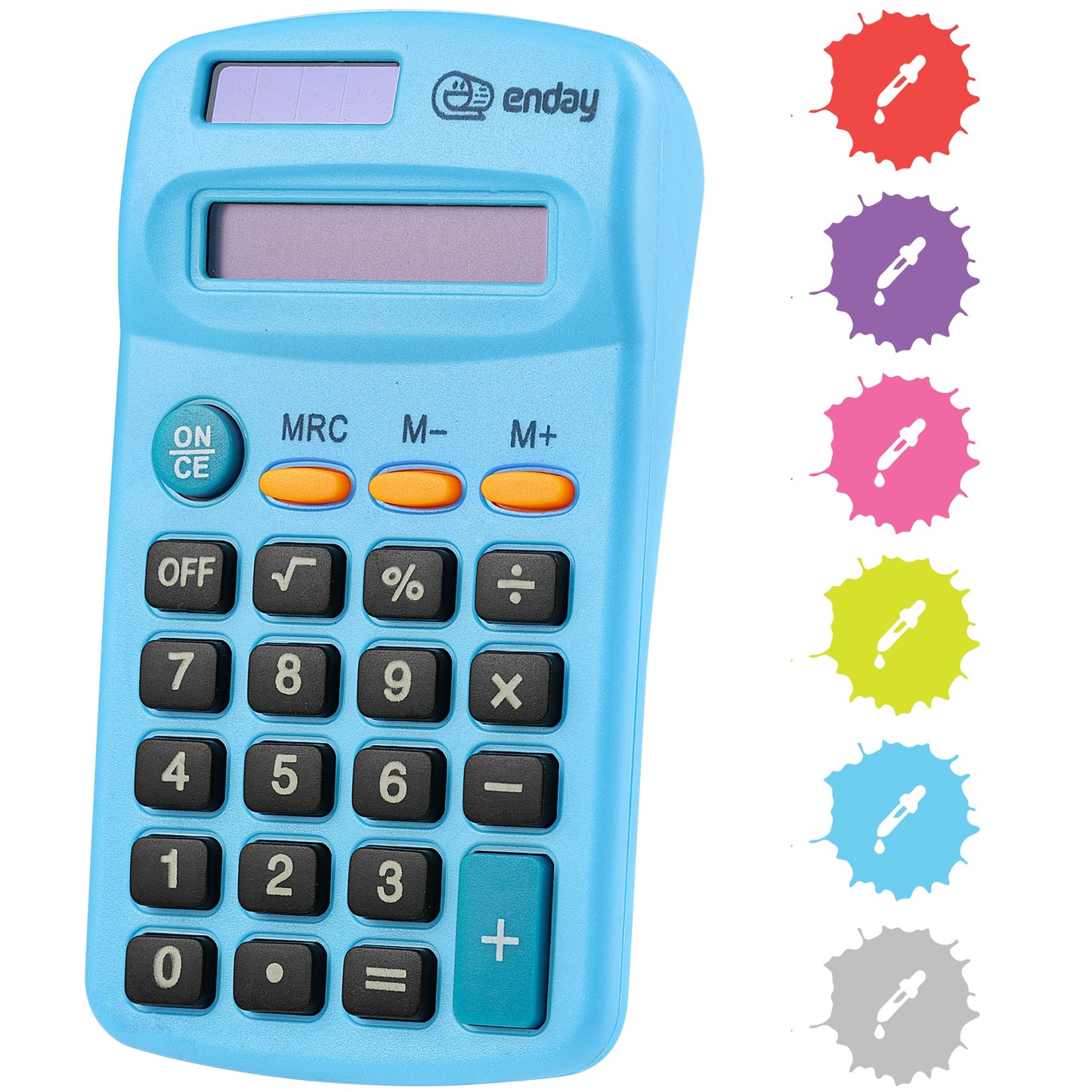 Calculator Blue, Basic Small Solar and Battery Operated, Large Display Four Function, Auto Powered Handheld Calculator School and Kids Available