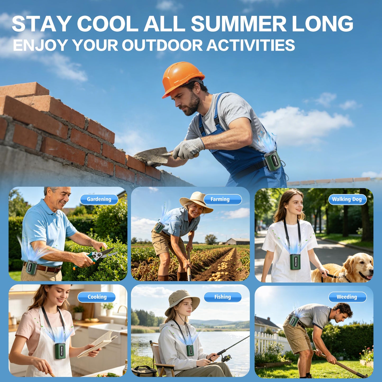 Waist Fan Portable Clip on 17500RPM, Lightweight Belt Fan Rechargeable, Hands Free Personal Cooling Mini Neck Fan for Men Women Outdoor Jobsite