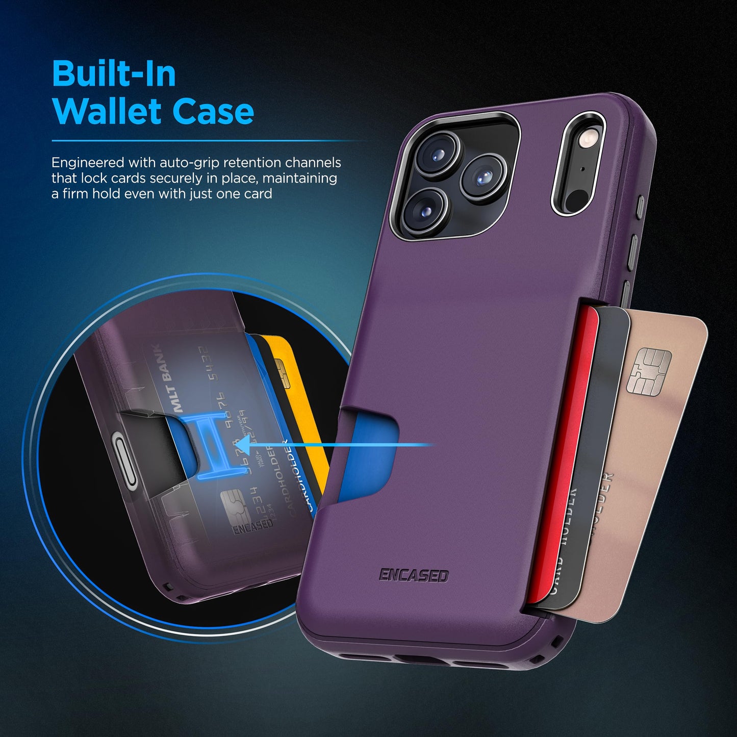 ENCASED for iPhone 17 Pro Max Wallet Case (Cache Series) - Protective Phone Case with Built-in Card Holder Slot (Purple)