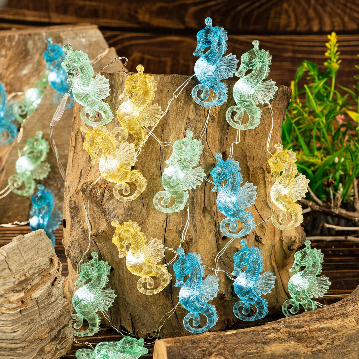 enlaceray Ocean Themed Seahorse Fairy String Lights, 10FT 30 LED Battery Operated Coastal Beach Nautical Decor for Bedroom Bathroom Patio Summer Party