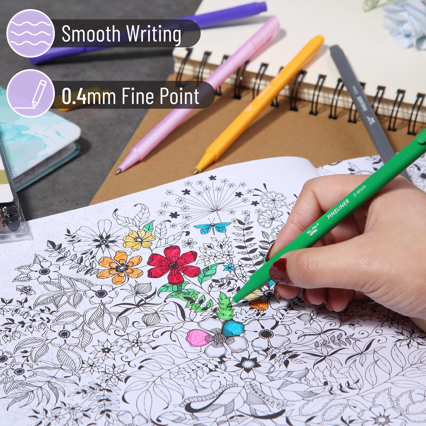 Mr. Pen- Colored Fineliner Pens, 18 Pack, 0.4mm