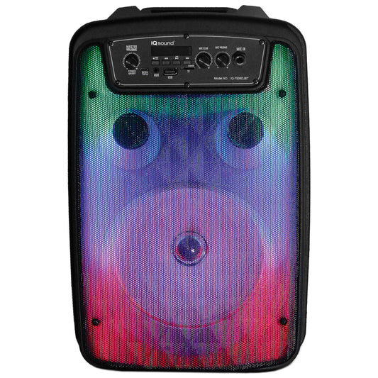 IQ Sound IQ-7008DJBT 8-Inch Portable Bluetooth Speaker Unleash dynamic sound with TWS Technology, LED Light Show, Multiple Inputs, FM Radio, Mic