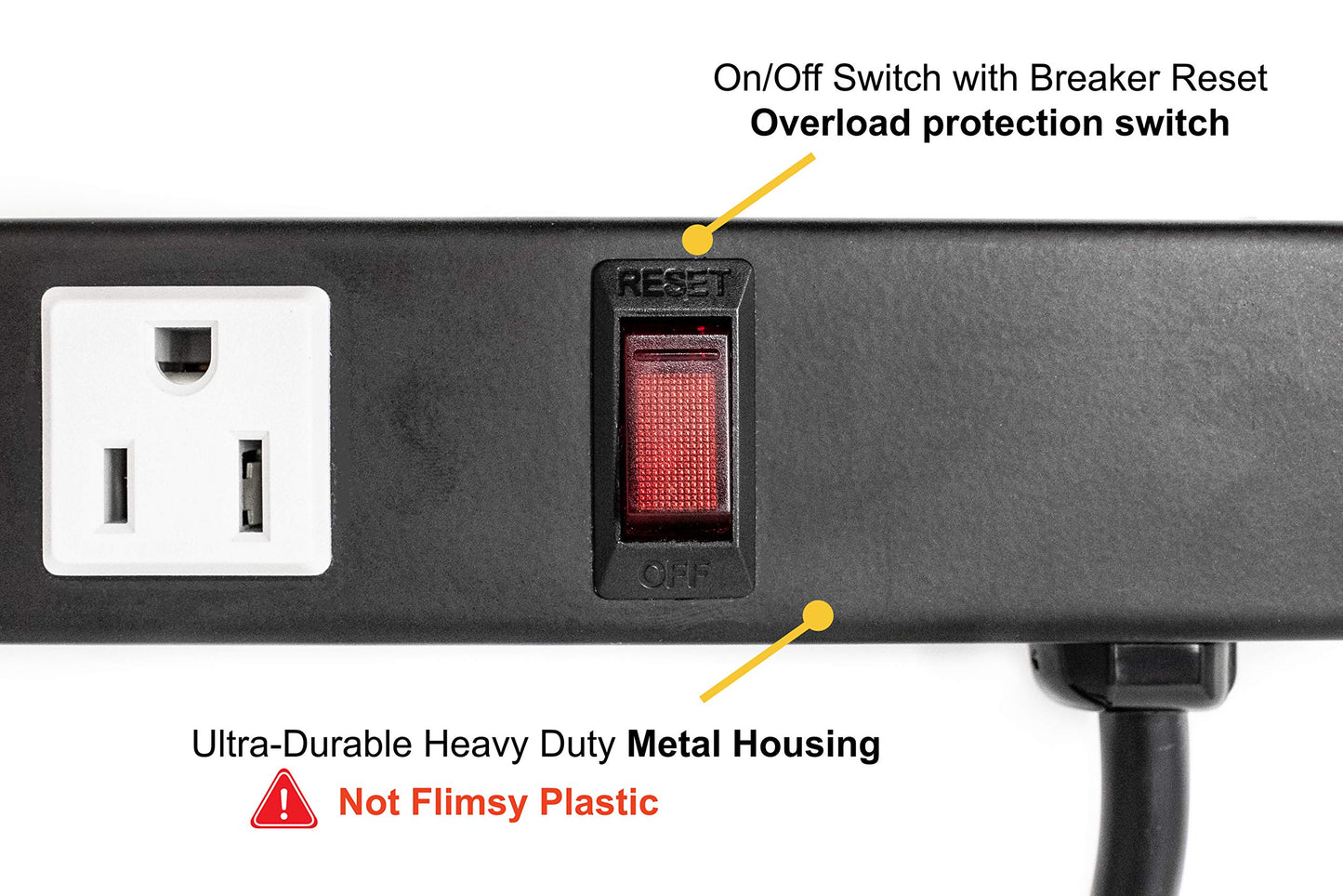 Opentron OT1043 Heavy Duty Metal Power Strip Surge Protector with Mounting Parts 4 outlets 3 Feet Power Cord