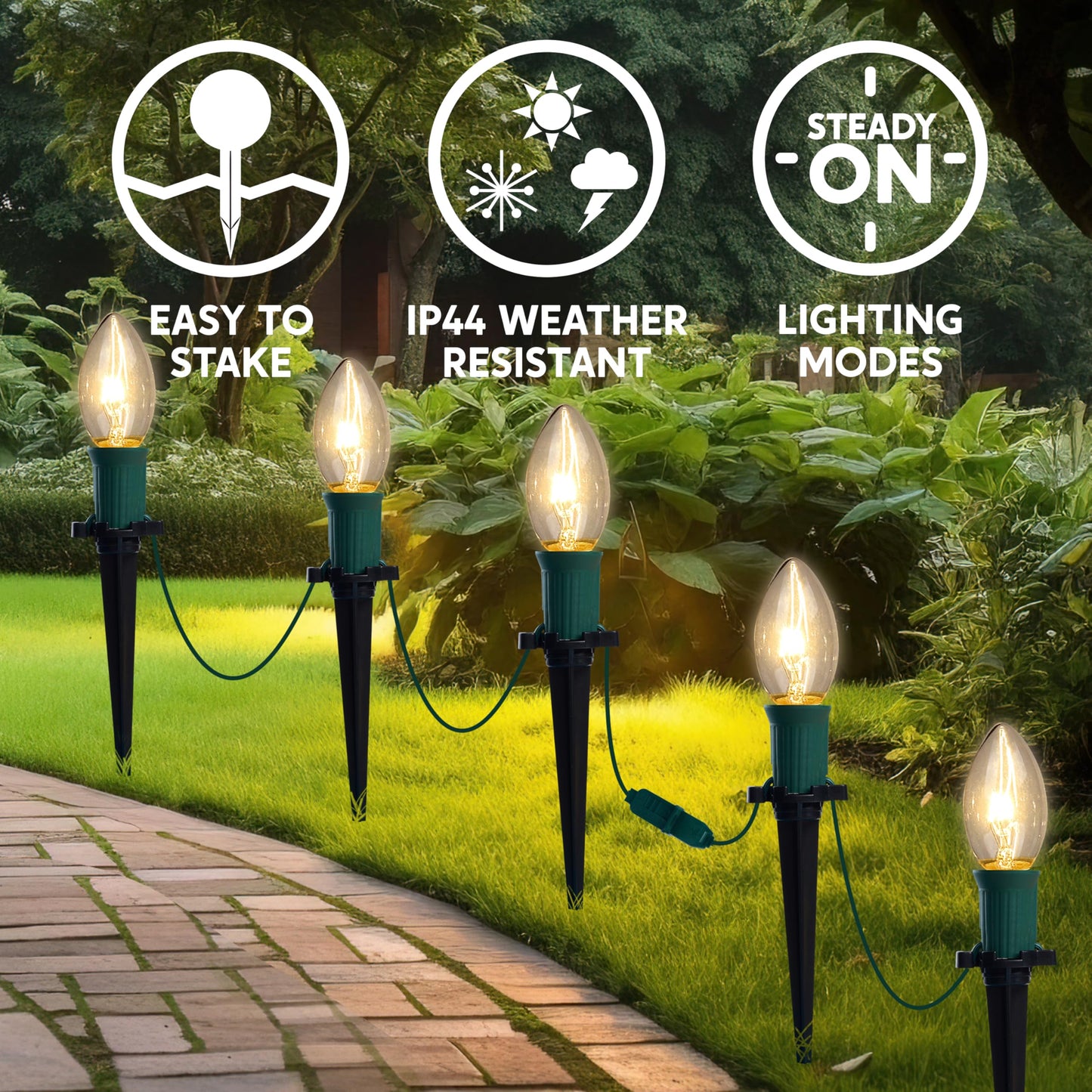 Joiedomi Christmas C9 Pathway Lights Outdoor Decorations 24 Packs, 30.75ft Xmas Warm White Pathway Marker String Lights for Holiday Waterproof Outside
